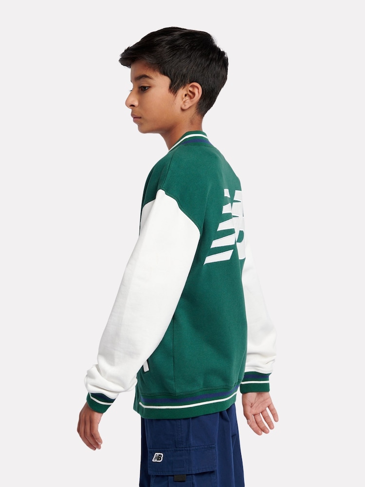 New Balance Green Boys 100% Cotton Baseball Jacket - Image 2 of 11 New Balance Green Boys 100% Cotton Baseball Jacket - Image 2 of 11