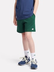 New Balance Green Kids French Terry Small Logo 100% Cotton Shorts - Image 1 of 9