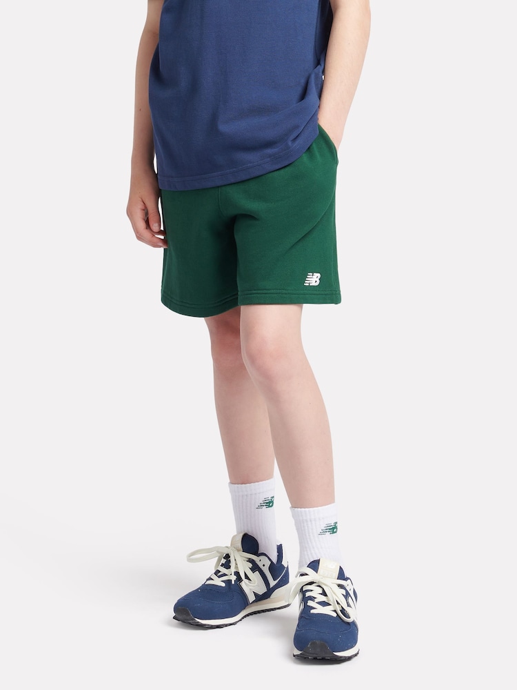 New Balance Green Kids French Terry Small Logo 100% Cotton Shorts - Image 1 of 9