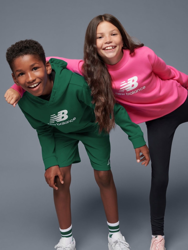 New Balance Green Kids French Terry Small Logo 100% Cotton Shorts - Image 2 of 9