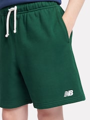 New Balance Green Kids French Terry Small Logo 100% Cotton Shorts - Image 6 of 9