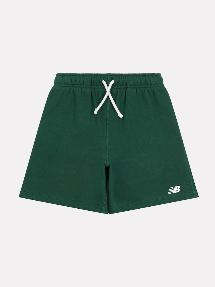 New Balance Green Kids French Terry Small Logo 100% Cotton Shorts - Image 7 of 9