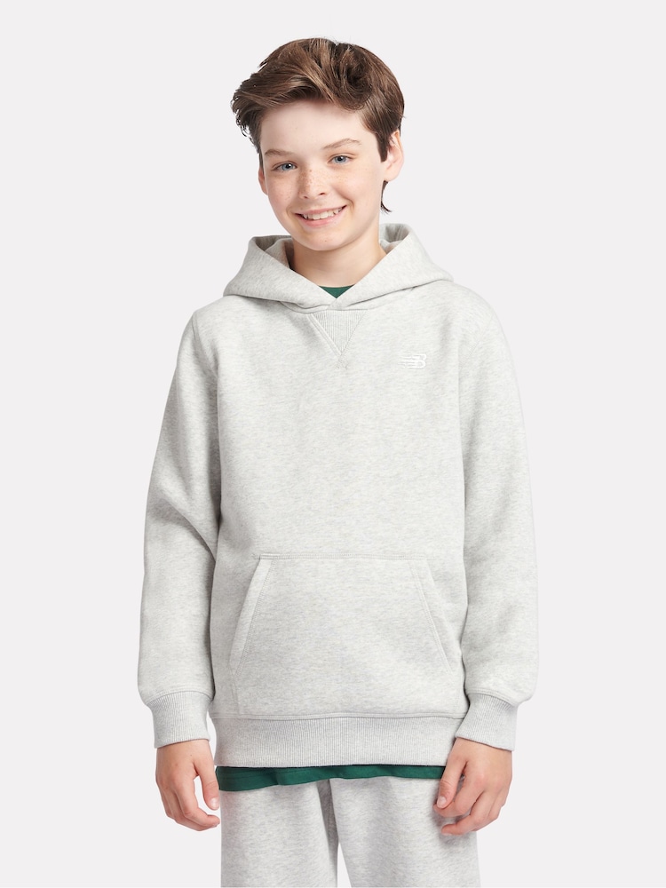 New Balance Grey Small Boys Brush Back Logo Hoodie - Image 1 of 8