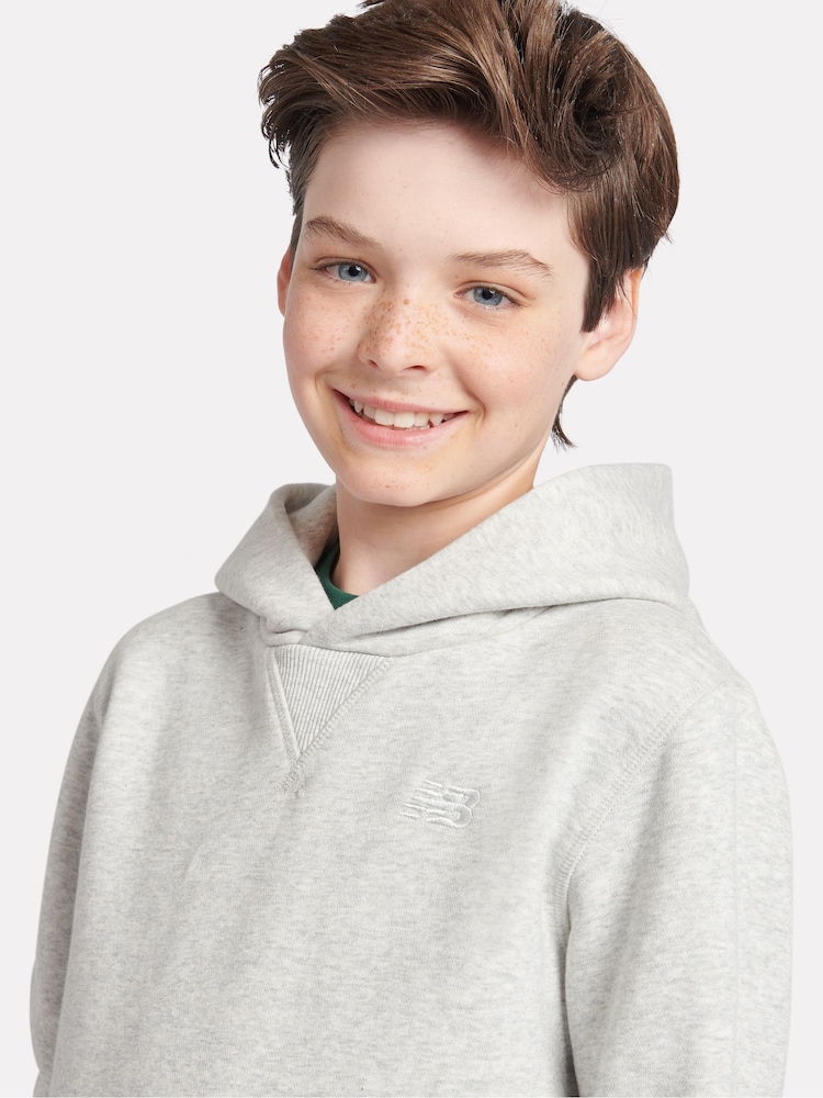 New Balance Grey Small Boys Brush Back Logo Hoodie - Image 4 of 8