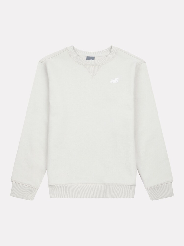 New Balance Light Grey Kids French Terry Small Logo Crew 100% Cotton Sweater - Image 1 of 3