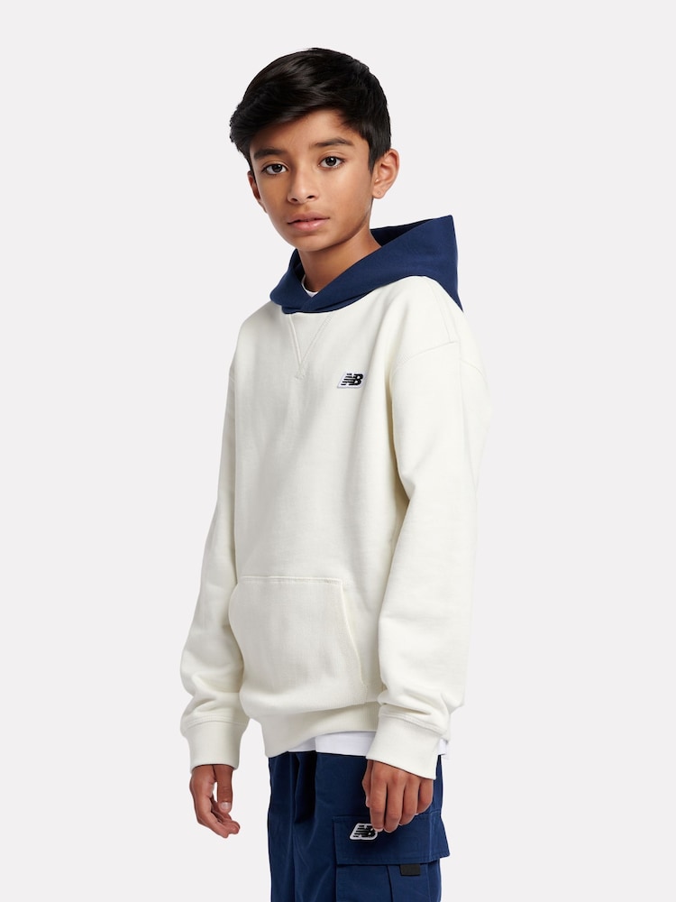 New Balance Cream Boys 100% Cotton Premium Hoodie - Image 2 of 9 New Balance Cream Boys 100% Cotton Premium Hoodie - Image 2 of 9