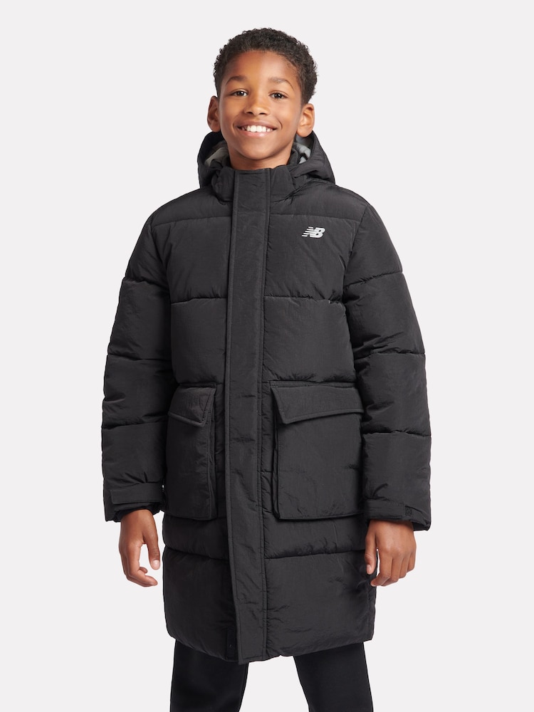 New Balance Black Boys Longline Puffer Coat - Image 2 of 13