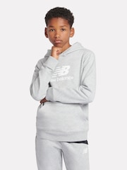 New Balance Grey Kids French Terry Stacked Logo 100% Cotton Hoodie - Image 1 of 8