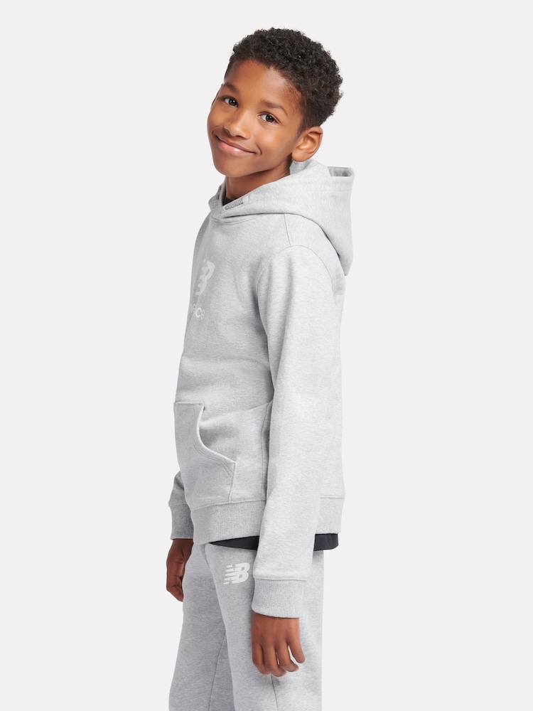 New Balance Grey Kids French Terry Stacked Logo 100% Cotton Hoodie - Image 2 of 8