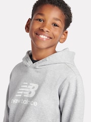New Balance Grey Kids French Terry Stacked Logo 100% Cotton Hoodie - Image 4 of 8