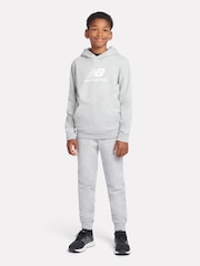 New Balance Grey Kids French Terry Stacked Logo 100% Cotton Hoodie - Image 5 of 8