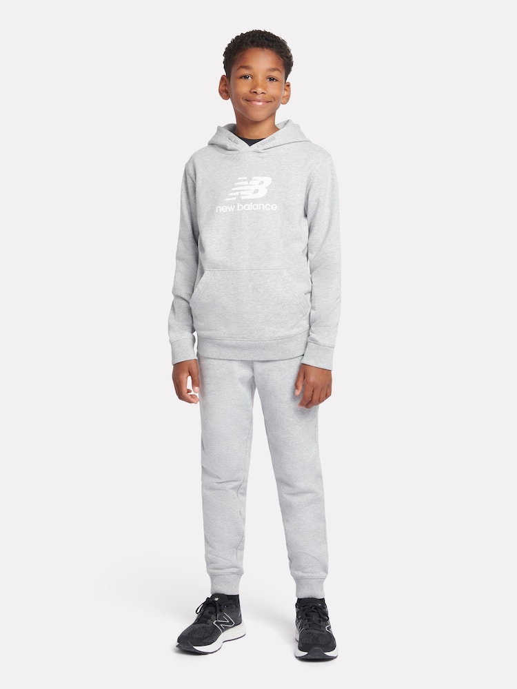 New Balance Grey Kids French Terry Stacked Logo 100% Cotton Hoodie - Image 5 of 8