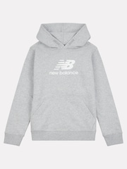 New Balance Grey Kids French Terry Stacked Logo 100% Cotton Hoodie - Image 6 of 8