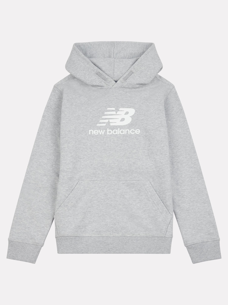 New Balance Grey Kids French Terry Stacked Logo 100% Cotton Hoodie - Image 6 of 8