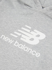 New Balance Grey Kids French Terry Stacked Logo 100% Cotton Hoodie - Image 8 of 8