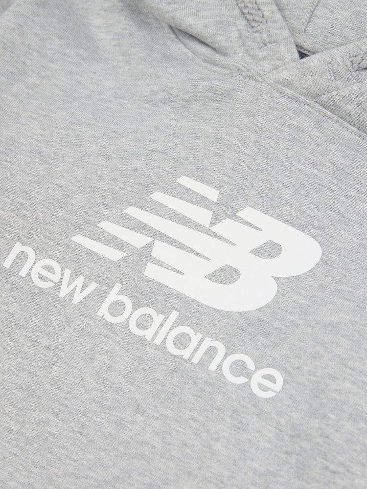 New Balance Grey Kids French Terry Stacked Logo 100% Cotton Hoodie - Image 8 of 8