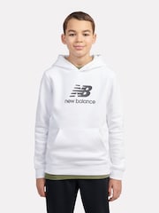 New Balance White Boys Brush Back Stacked Logo Hoodie - Image 1 of 8