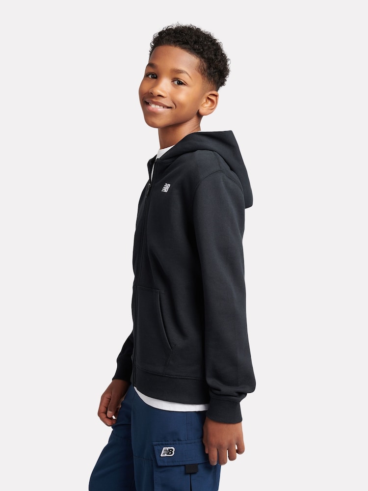 New Balance Black Kids French Terry Small Logo Zip 100% Cotton Hoodie - Image 2 of 8