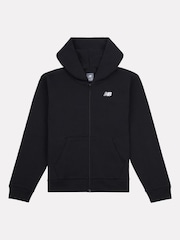 New Balance Black Kids French Terry Small Logo Zip 100% Cotton Hoodie - Image 6 of 8