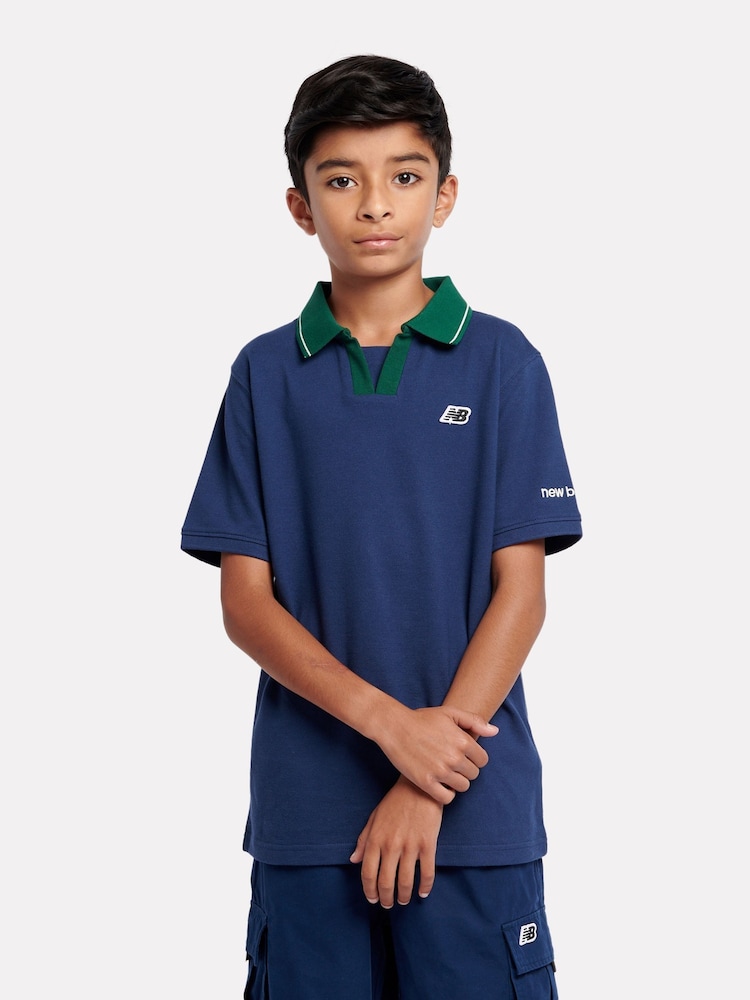 New Balance Blue Boys 100% Cotton Premium Polo Shirt - Image 1 of 8