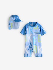Baker by Ted Baker Blue Sunsafe Swimsuit and Hat Set - Image 1 of 5