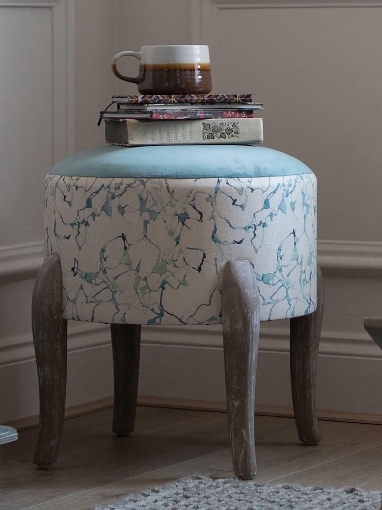Voyage Maison Carrara Ocean Finn Round Footstool - Image 1 of 2