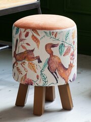 Voyage Maison Leaping Into The Fauna Linen Monty Round Footstool - Image 1 of 2