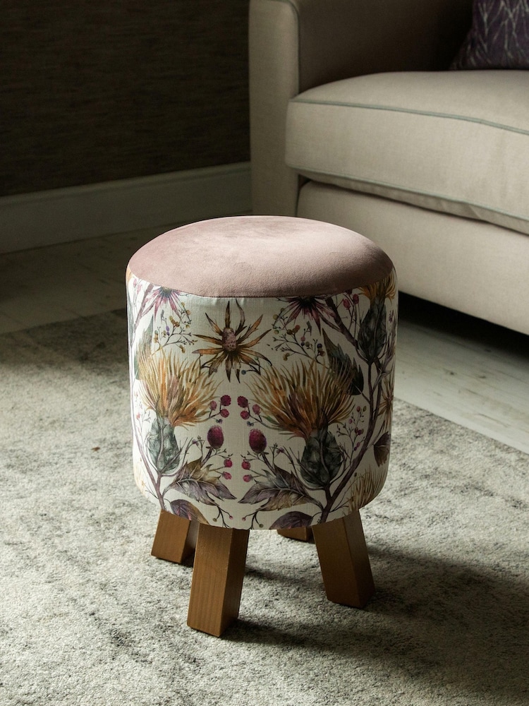 Voyage Maison Varys Gold Linen Monty Round Footstool - Image 1 of 2