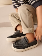 Charcoal Grey Woven Loafers - Image 1 of 9
