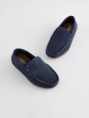 Navy Blue Wide Fit (G) Suede Slip-Ons Loafers Shoes - Image 1 of 7
