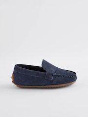 Navy Blue Wide Fit (G) Suede Slip-Ons Loafers Shoes - Image 2 of 7