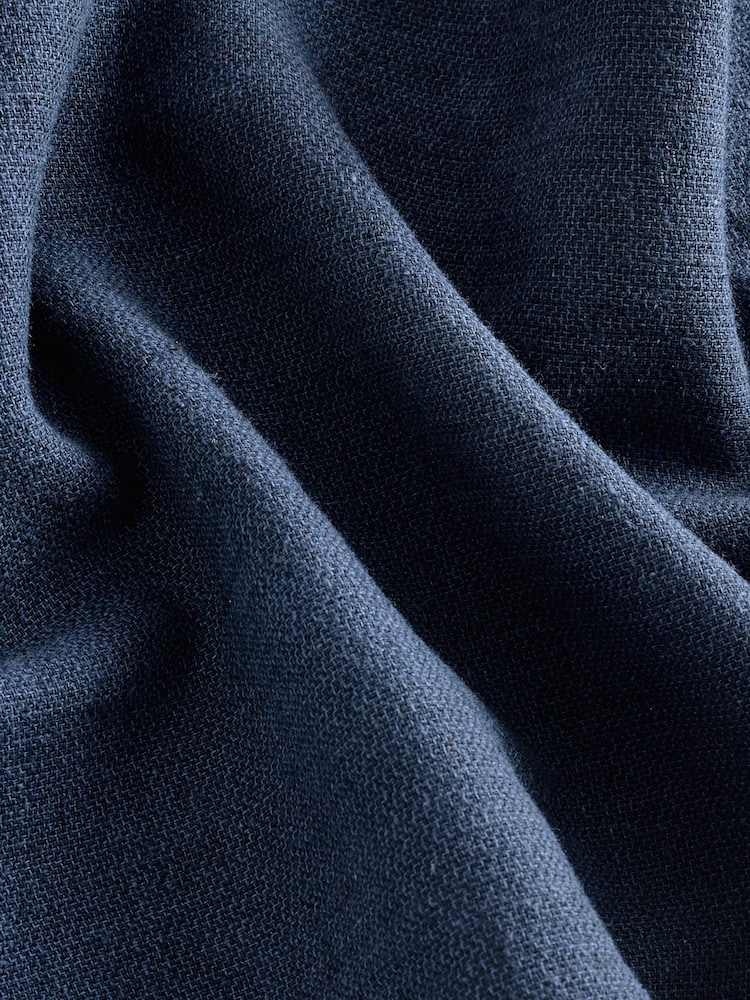 Navy Blue Elasticated Waist Textured Linen Blend Trousers - Image 10 of 10