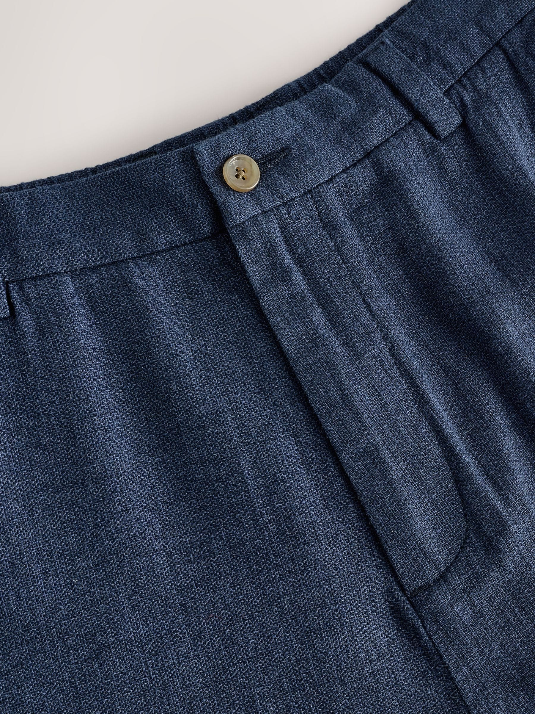 Buy Navy Blue Elasticated Waist Textured Linen Blend Trousers from