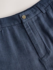Navy Blue Elasticated Waist Textured Linen Blend Trousers - Image 9 of 10