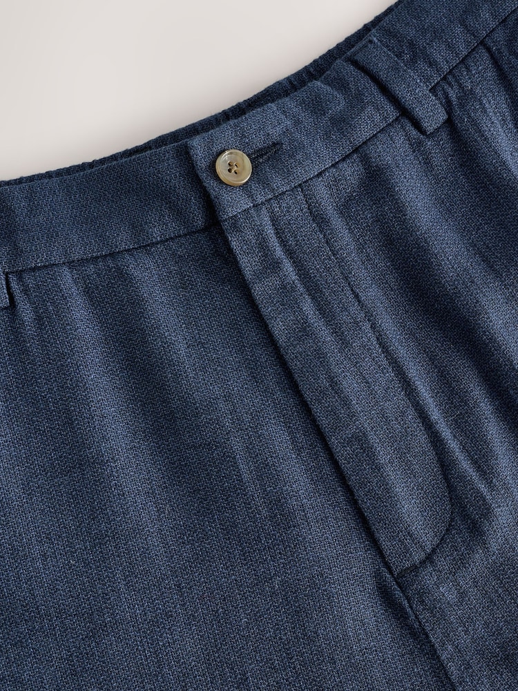Bleu marine - Pantalons Blend de lin texturé à taille élastiquée - Image 9 of 10