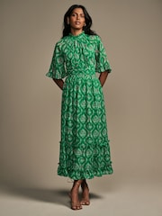 Laura Ashley Green Foscot Damask Floral Chiffon Midaxi Dress - Image 1 of 5
