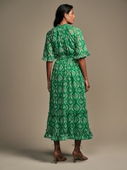 Laura Ashley Green Foscot Damask Floral Chiffon Midaxi Dress - Image 2 of 5