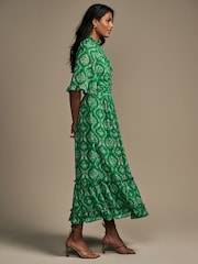 Laura Ashley Green Foscot Damask Floral Chiffon Midaxi Dress - Image 3 of 5