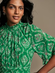 Laura Ashley Green Foscot Damask Floral Chiffon Midaxi Dress - Image 5 of 5