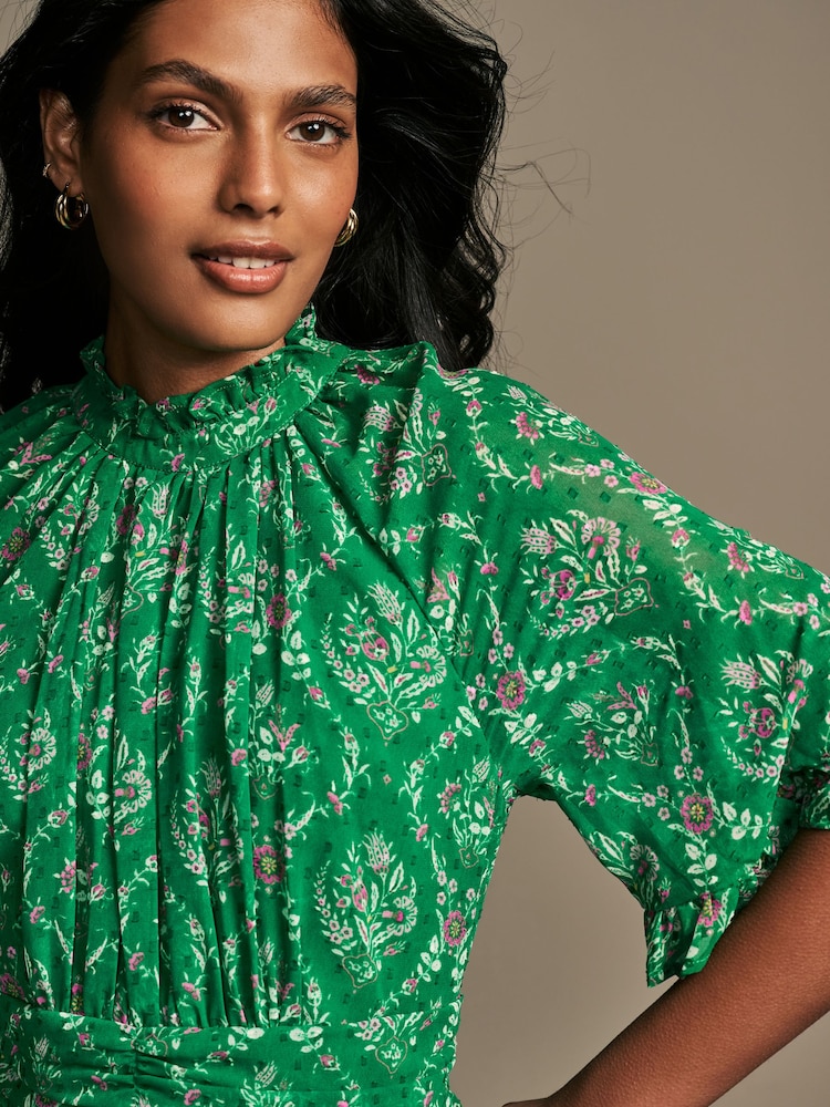 Laura Ashley Green Foscot Damask Floral Chiffon Midaxi Dress - Image 5 of 5