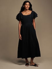 Черный - Платье Laura Ashley с оборками на рукавах, 100% хлопок, с кружевной отделкой - Image 2 of 5