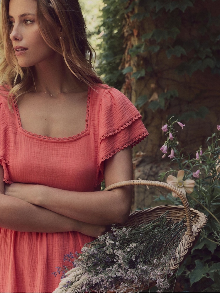 Кораловий рожевий - Laura Ashley сукня Sleeve 100% Cotton with Lace Trims - Image 10 of 10