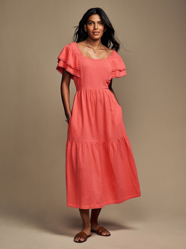 Кораловий рожевий - Laura Ashley сукня Sleeve 100% Cotton with Lace Trims - Image 2 of 10