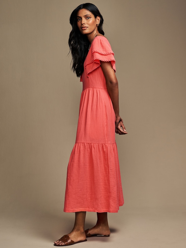 Rose corail - Peignoir Laura Ashley Volants 100% coton avec bordures en dentelle - Image 4 of 10
