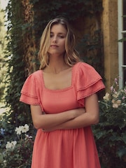 Кораловий рожевий - Laura Ashley сукня Sleeve 100% Cotton with Lace Trims - Image 8 of 10