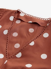 Laura Ashley Rust Brown Bubble Sleeve Lace Trim Mini Dress - Image 7 of 8