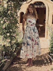 Laura Ashley Ivory Priory Floral Strapless Tie Detail Midaxi Dress - Image 1 of 9