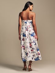 Laura Ashley Ivory Priory Floral Strapless Tie Detail Midaxi Dress - Image 3 of 9
