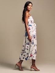 Laura Ashley Ivory Priory Floral Strapless Tie Detail Midaxi Dress - Image 4 of 9