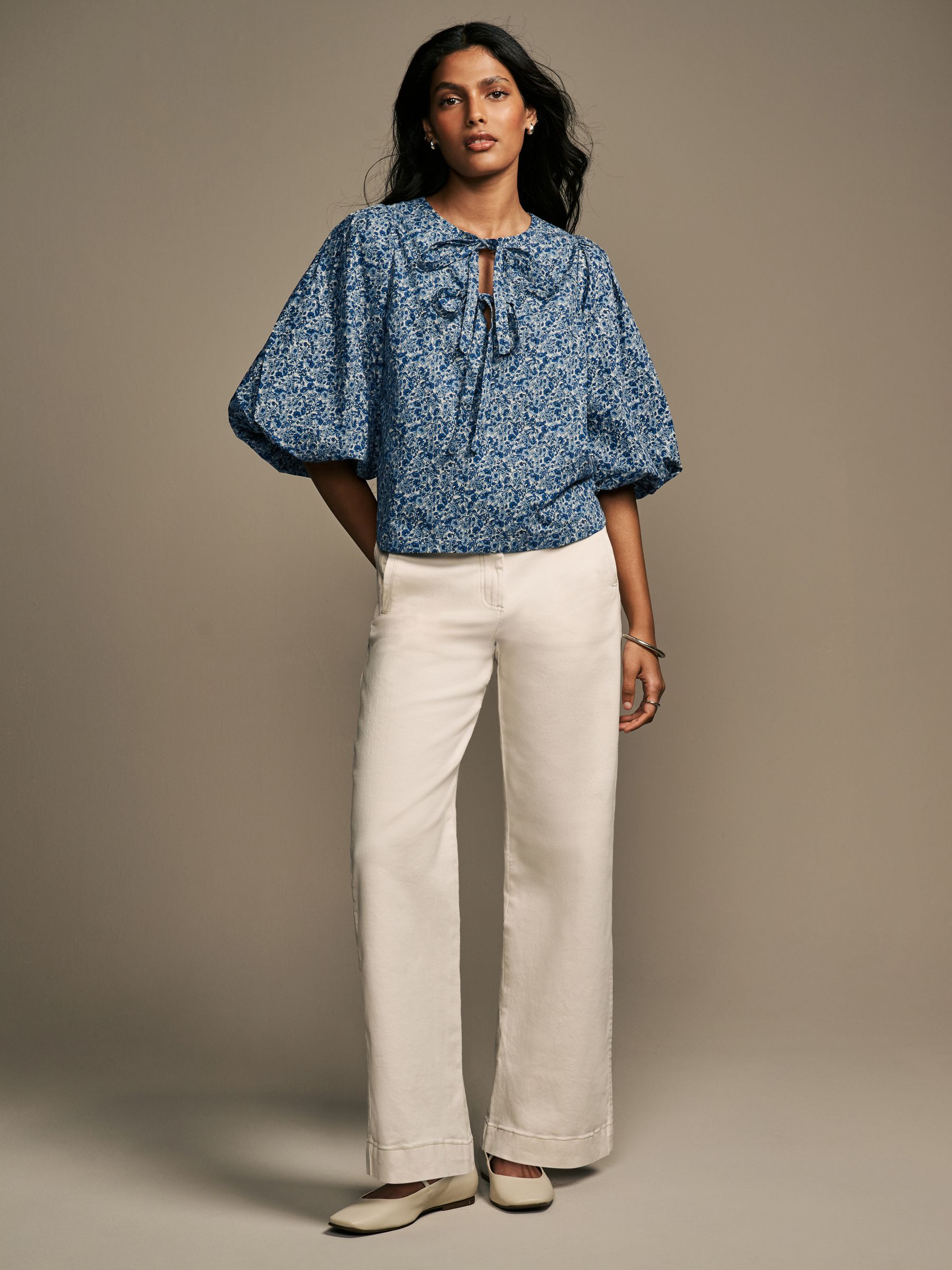 Buy Laura Ashley Blue Paxton Floral Ditsy Puff Sleeve Tie Front